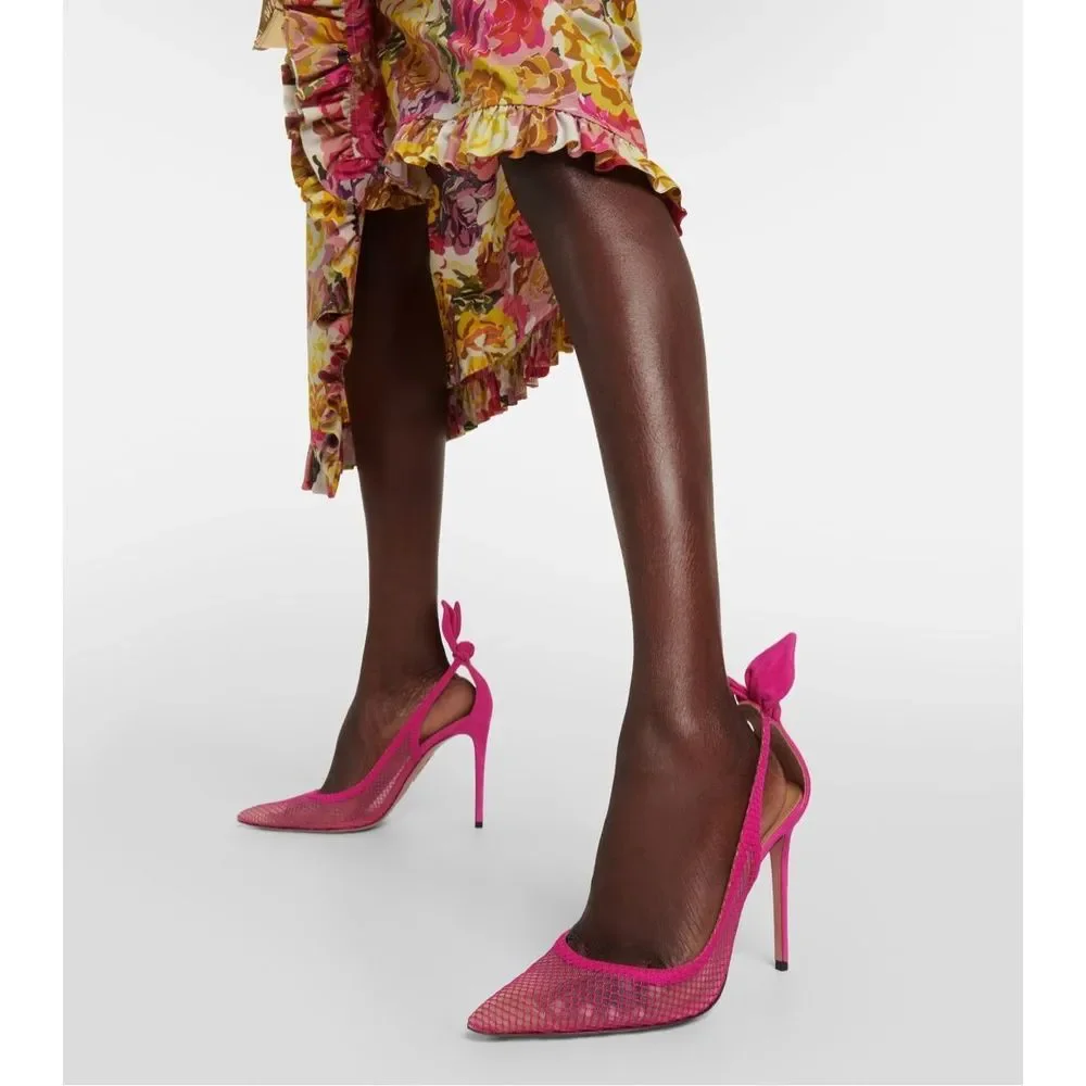 AQUAZZURA Bow Tie mesh and suede 105 pumps - Picture 3 of 12